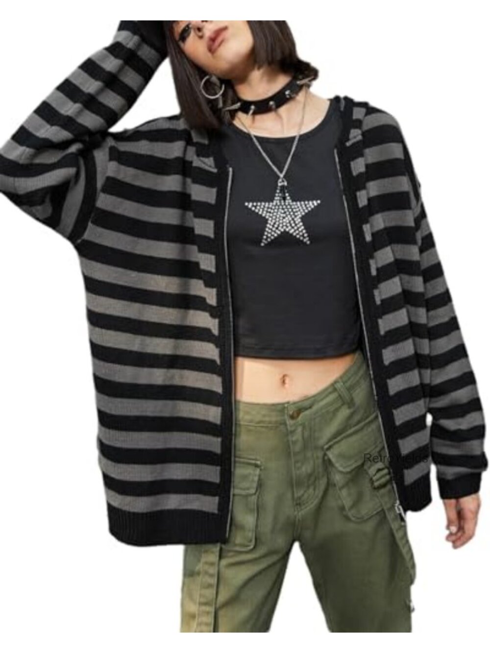 Women's Chunky Knit Zip-Up Hooded Cardigan Sweater Gothic Gothic Grunge